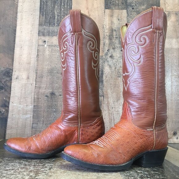 Tony Lama Vintage Gold Label Ostrich Round Toe Cowboy Boots Womens 5 B - Picture 1 of 12